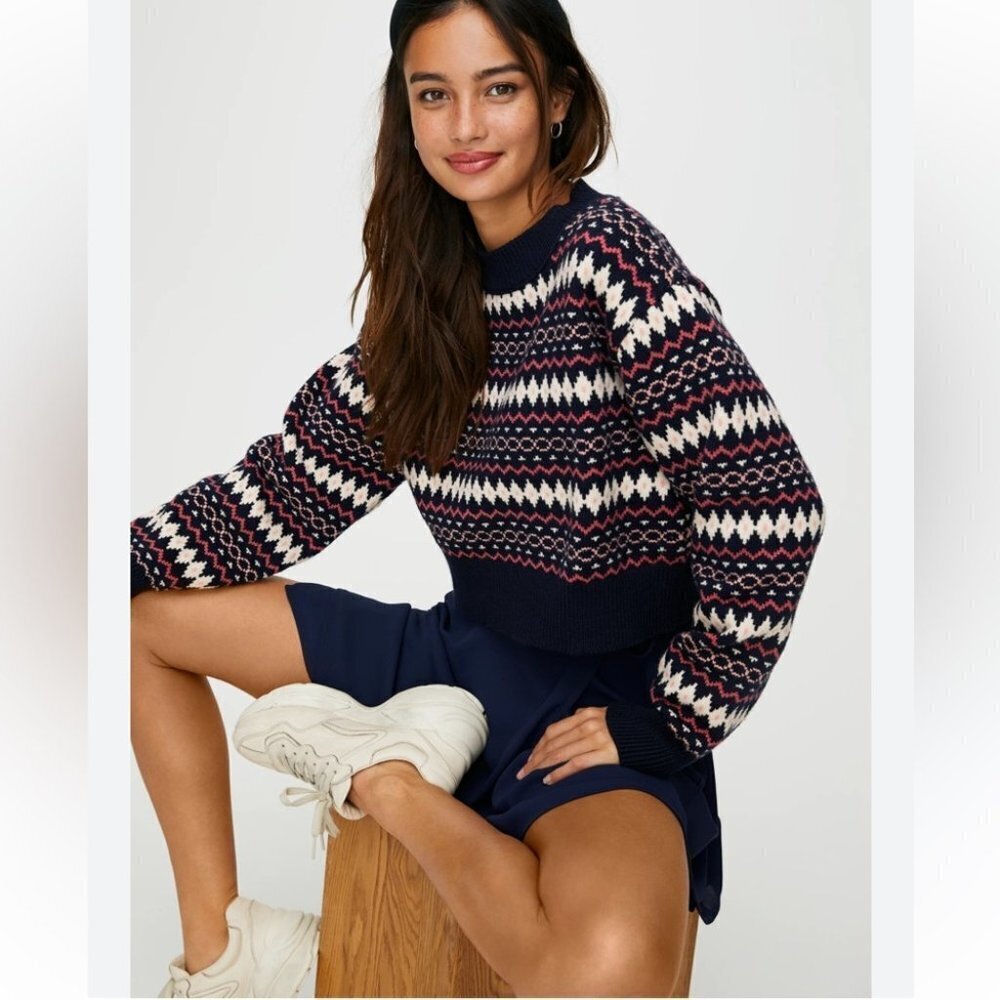 ** Sunday Best Lamora Navy Fairisle Cropped Mock Neck Sweater Size XXS